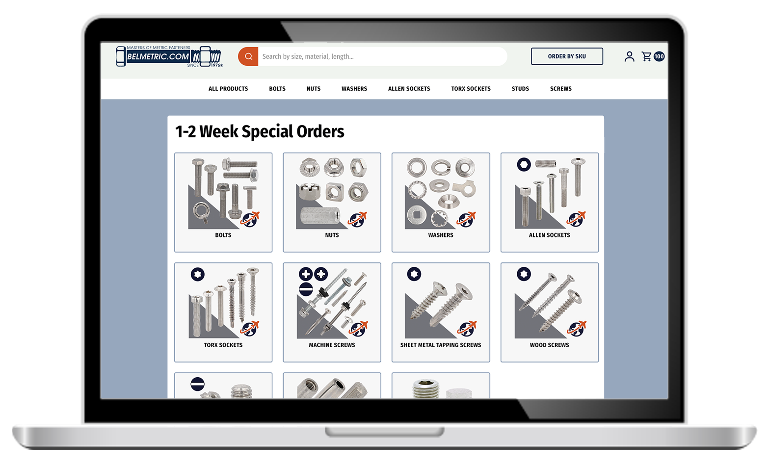 The BelMetric Special Order Landing page website displayed on a laptop